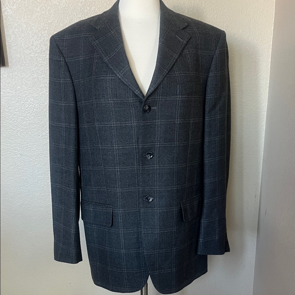 Oscar de la Renta Charcoal Plaid Blazer - Picture 1 of 14